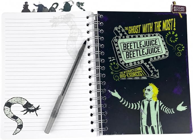 Beetlejuice Tab Journal Notebook, Spiral Bound, 144 Lined Pages, 8 x 7 inche | Spiral Notebook with 6 Tab Dividers, Vinyl Cover & Beetlejuice Artwork for Writing, Office School Supplies, Beetlejuice Merch