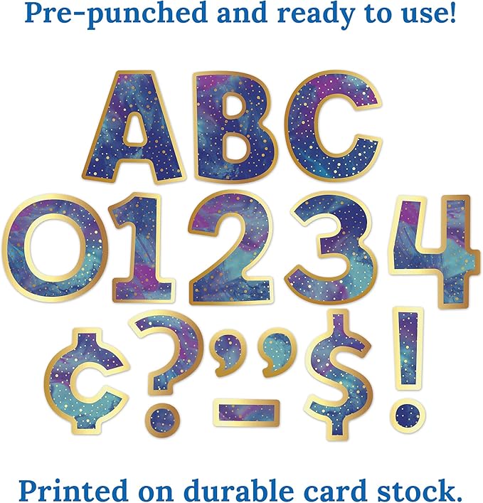 Carson Dellosa 219-Piece Galaxy Cutout Letters, 4" Marble and Gold Dot Upper and Lowercase Alphabet, Numbers, Punctuation, and Symbols for Bulletin Board, Posterboard, Party, and Classroom Decor