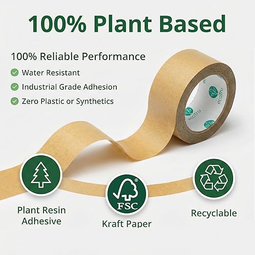 Ultra Strong Kraft Paper Packing Tape, Heavy Duty Brown Packing Tape for Box & Carton Sealing Packaging Shipping Moving & Masking, Eco Friendly Biodegradable Printable, 2Inch x 55Yard, 3 Rolls