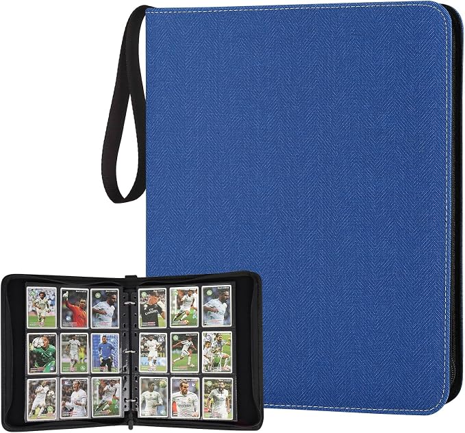 GERMUN 3 Ring 9 Pocket Zipper Card Binder, 720 Double Sided Standard PU Trading Card Album Folder for TCG & Sports Cards, Not Fit Top Loaders (Blue1)