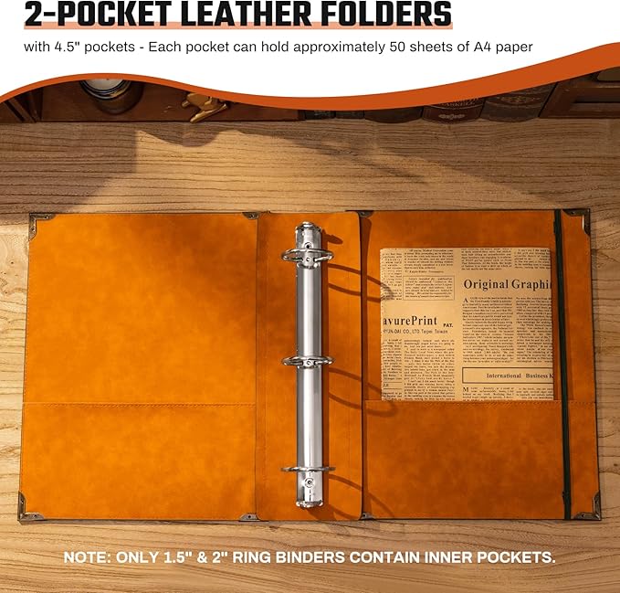 PU Leather 3 Ring Binder Fits 8.5"x11" Letter Size Paper, 2 Inch Round Ring Binder Holds 500 Sheets, Notepad Paper Cover Loose Leaf Organizer, Green Tree