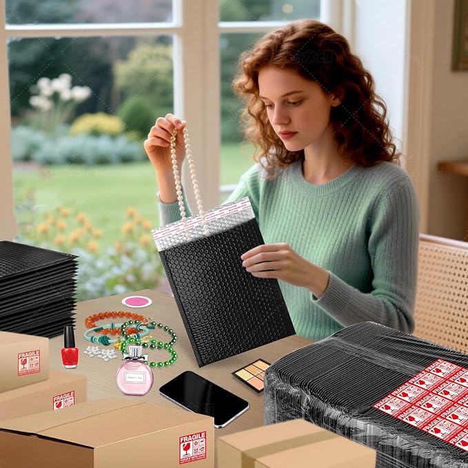 Large Bubble Mailers 12x18'' 30 Pack and 24PCS Fragile Stickers Black Thick Waterproof Padded Poly Envelopes Bubble Wrap Mailers Self Seal Shipping Bag for Small Business Shipping Envelope Mailers #5