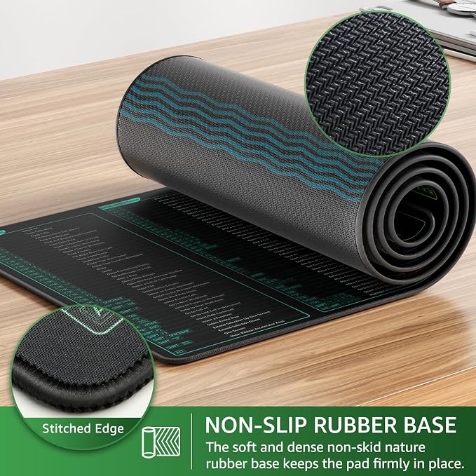 KTRIO Excel Shortcuts Mousepad, Desk Mat, 31.5 x 11.8 in, XL | Smooth Micro-Weave Surface, Shortcut Reference, Non-Slip Rubber Base, Durable Stitched Edges, Office & Home Use