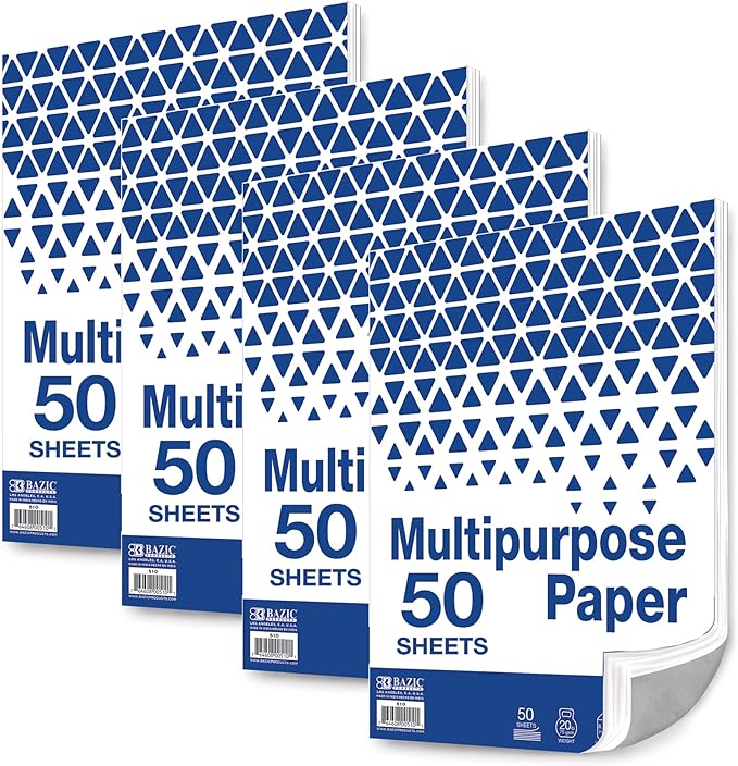 BAZIC Products Blank Paper Copy & Multipurpose Paper - 8.5" x 11" White Color Printer Paper for Inkjet, Laser, and Fax Machines, Ideal for Office, School, and Crafts, 50 Sheets/Pack, 25-Packs