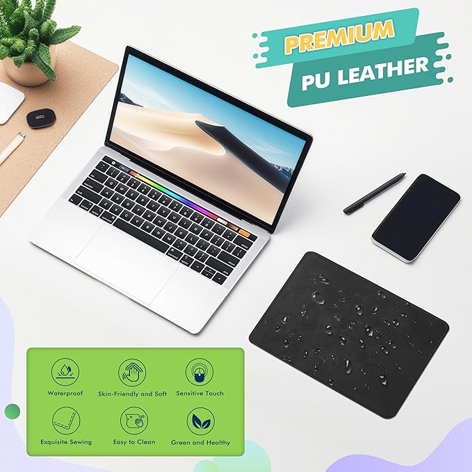 Mouse Pad, PU Mouse Pad，Leather Mouse Pad with Stitched Edge Micro-Fiber Base with Non-Slip Waterproof，Mouse Pad for Computers，Laptop, 8x11Inch (Caramel Black)