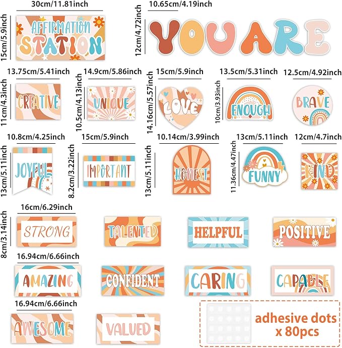 Groovy Affirmation Station Bulletin Board Set Classroom Decorations Boho Retro Hippie Motivational Posters Groovy You Are Positive Affirmation Cutout Hippie Inspirational Bulletin for Class Wall Decor
