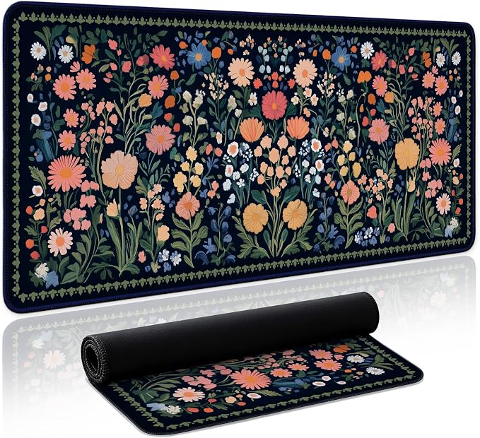 Aesthetic Desk Mat, Cute Whimsy Garden Desk Pad Protector for Work & Decor, 35.4" x 15.7", Pretty Non-Slip Extended Mouse Pad for Office or Home