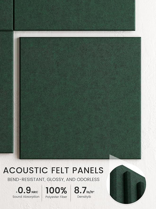Bumusty Large Cork Board 48" x 36" Alternative - 12 Pack Felt Wall Tiles with 70 Safe Removable Adhesive Tabs, 30 Pushpins, Cork Boards for Walls Pin Board Bulletin Board Office Decor (Pine Green)