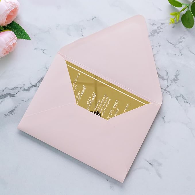 PONATIA 50 PCS/Pack A7 Envelopes, Euro Flap 5x7 Envelopes for Wedding Invitations, Greeting Cards, Acrylic Invitations, Photos, Postcards, Christmas Mailing 5.25 x 7.25 inches (Blush Pink)