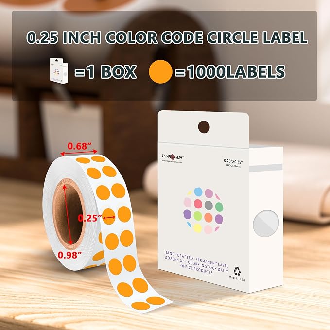 PARLAIM 1/4 Inch Circle Sticker Labels,1000 Stickers Round Color Coding Circle Dots Stickers, Adhesive Roll Dot Label for Inventory Organize, File Classification (Orange)
