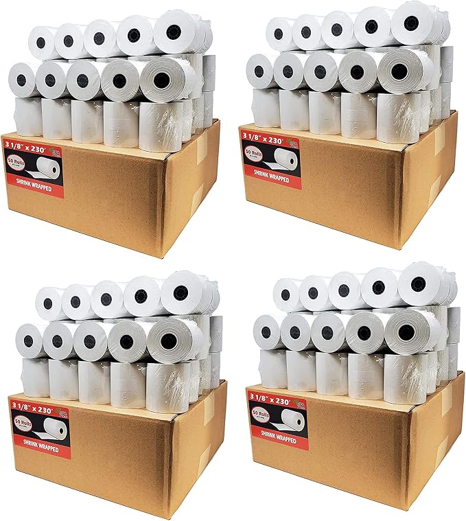 (200 Rolls) 3 1/8 x 230 Thermal Paper Receipt Rolls (55 GSM Premium Quality German Paper) Fits All POS Cash Registers BPA Free - BuyRegisterRolls