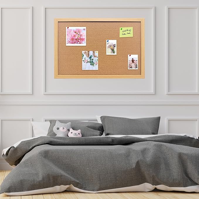 Cork Bulletin Board, 48x36 Inches Hanging Cork Board Wooden Framed with Pins for Wall, Dorm Room, Office, Home Decor – Natural Cork & Black Frame