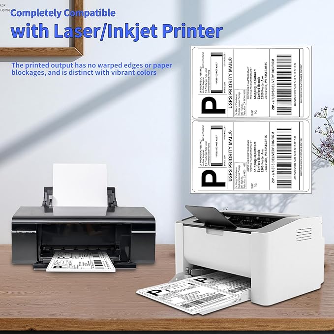 Half Sheet Label,Mailing Label,Address Labels 2-UP,NefLaca White Shipping Labels,250 Sheets in Total(5.5"x 8.5"),Printable Sticker Paper for Laser & Inkjet Printer(500 Labels)