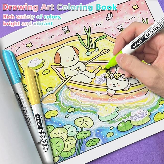 SFAIH 24 Pastel Permanent Markers - Assorted Dreamy Colors, Quick Drying, Fade Resistant, Fine Point Permanent Markers for Paper, Scrapbook, Coloring Book, Poster, Home, Art Painting, Drawing