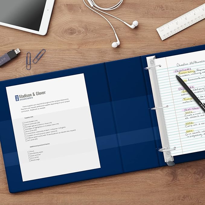 Staples Heavy‑Duty View Binder, 2" D‑Ring, Blue, Reinforced Spine, Durable 3‑Ring Binder for School, Office & Classroom Use