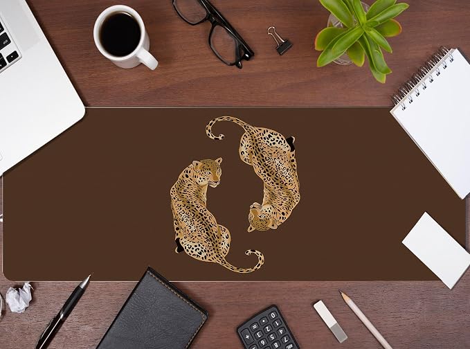 Cheetah Print Desk Mat, Brown Leopard Mouse Pad 31.5x11.8 | Leopard Desk Mat, Cheetah Office Decor, Preppy Desk Mat, Cheetah Large Gaming Mats, Brown Office Decor, Leopard Desk Decor