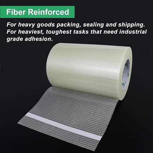 BOMEI PACK Wide Fiber Reinforced Packing Tape 8 inch, Clear Heavy Duty Bi Directional Fiberglass Filament Strapping Tape 8Inch x 55yds 6.7Mil