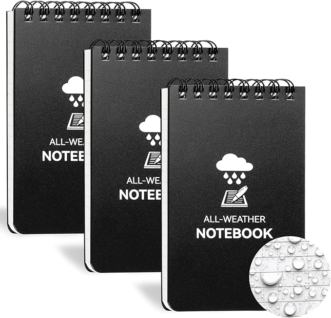 3 Pack Waterproof Notebook, 3 x 5 Pocket Notepad, All Weather Small Pocket Notebook Paper, Mini Spiral Notepad Police Notepad 100 Lined Pages for Outdoor Office
