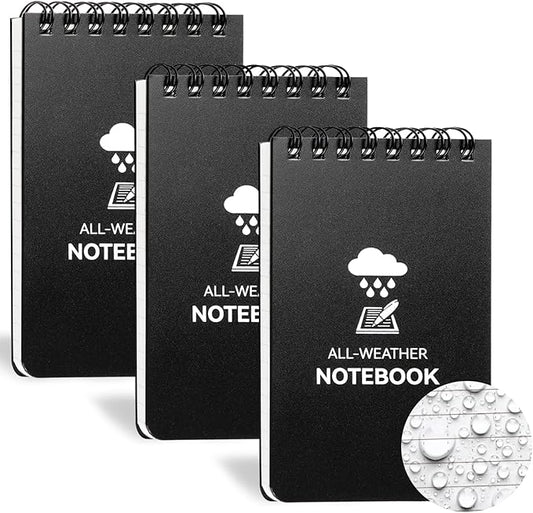 3 Pack Waterproof Notebook, 3 x 5 Pocket Notepad, All Weather Small Pocket Notebook Paper, Mini Spiral Notepad Police Notepad 100 Lined Pages for Outdoor Office