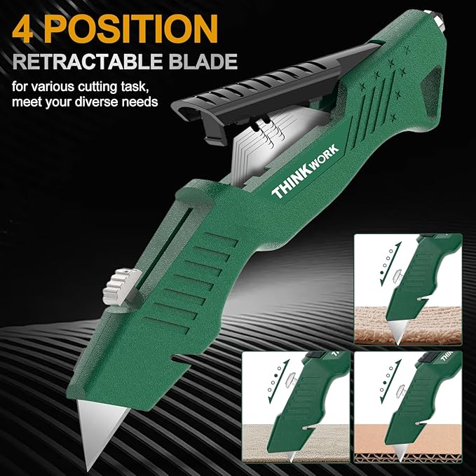 Heavy Duty Utility Knife Retractable, All Metal Body Construction with Non-Slip Grip, Quick Change Blade, for Drywall, Carpet, Cardboard Boxes