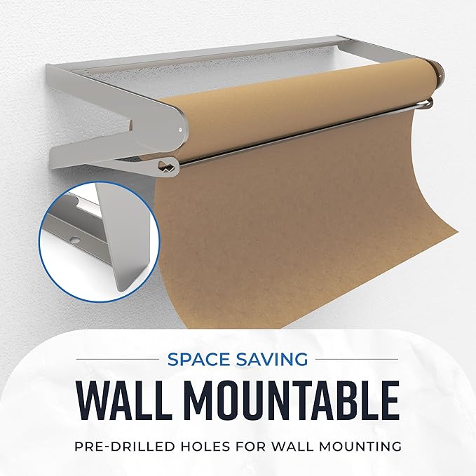 Bryco Goods - 36 Inches All Paper Roll Dispenser and Cutter Made of Heavy-Duty Steel Frame & Sharp Blade. Holds, Dispenses & Cuts. Wall Mountable & Non-Slip Tabletop. Up to 1000ft Rolls