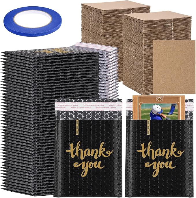 Tatuo 50 Set Trading Card Shipping Supplies Protector Kit Include 50 3.5'' x 4.5'' Poly Bubble Mailers and 100 Corrugated Cardboard for for Sports Game Star Cards Trading Packaging