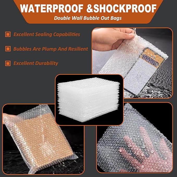 50Pcs Bubble Pouches Wrap Bag, 10''x12'' Double Wall Shockproof Bubble Bags, Clear Bubble Out Bags for Packing, Cushioning Bags for Moving, Shipping and Packing