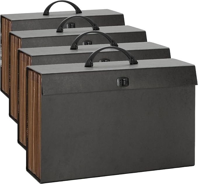 Smead A-Z and Subject Expanding File Box, 19 Pockets, Printed Alphabetic (A-Z)/Subject, Latch Closure, Legal Size, Black (70804) (Pack of 4)