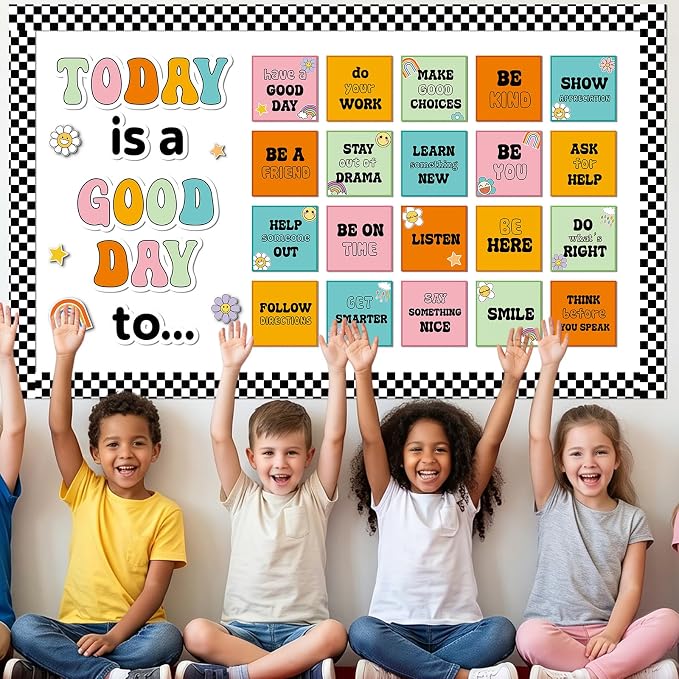 Retro Inspirational Bulletin Board Set Groovy Motivational Back to School Classroom Decorations Today is A Good Day Quotes Bulletin Board Hippie Positive Cutout for Classroom School Office Wall Decor