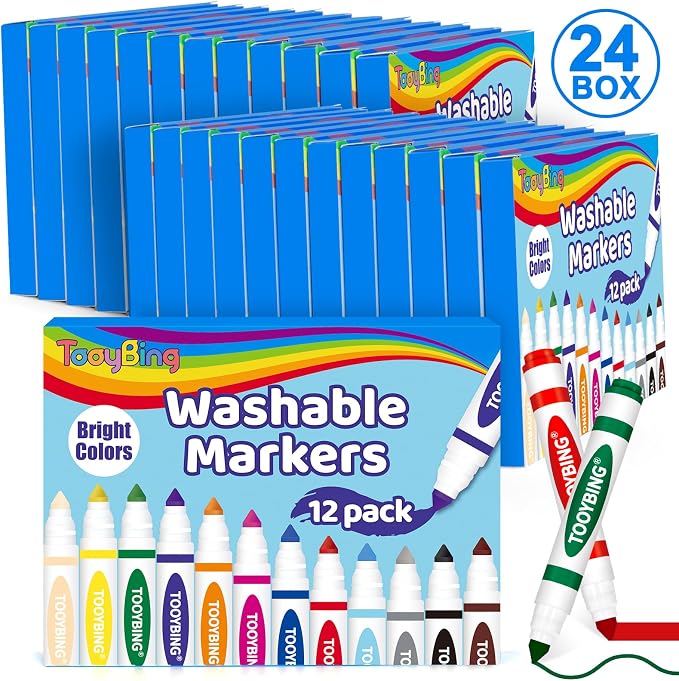 Washable Markers Bulk (288 Count, 24 Box), Broad Line Markers for Kids with Conical Tip, Assorted Colors, Drawing Essentials for School Classroom, Student Must Have for Coloring, Art Craft Supplies