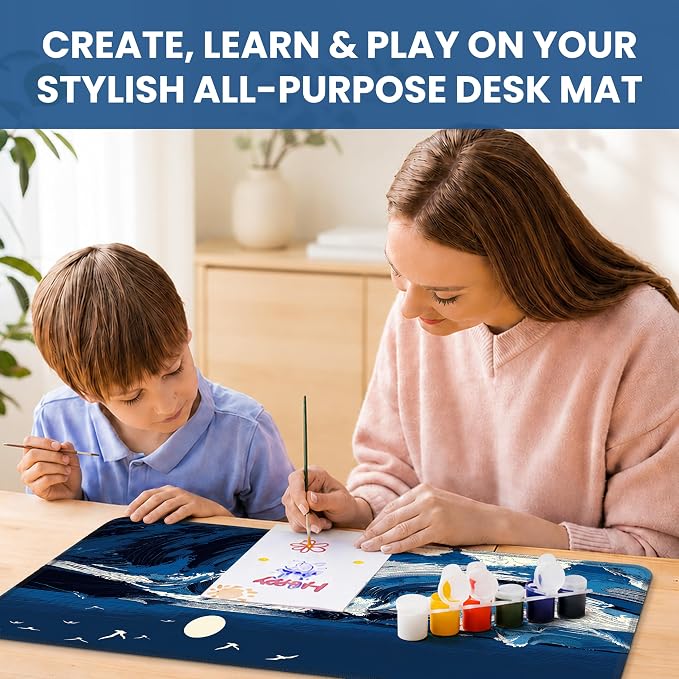 Aesthetic Desk Mat, Cute Moonlit Waves Desk Pad Protector for Work & Decor, 35.4" x 15.7", Pretty Non-Slip Extended Mouse Pad for Office or Home