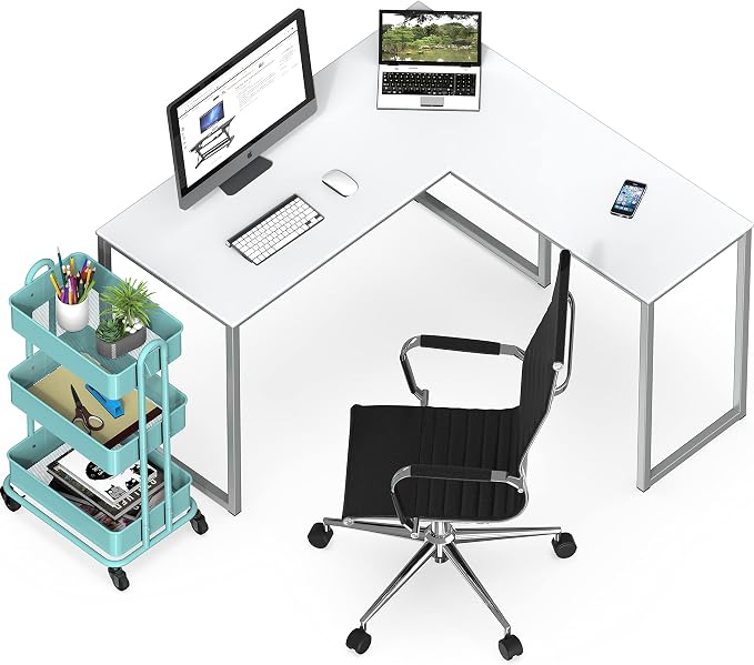 SHW Mission 48 x 48 L-Shape Home Office Computer Desk, White | Reversible Desktop Design