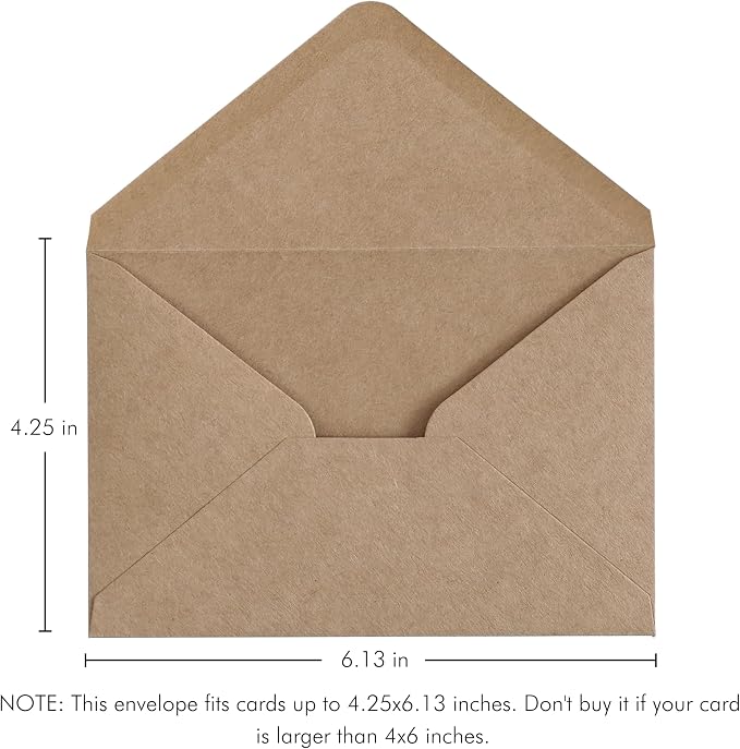 PONATIA 50 Pack Brown A4 Envelopes, 4x6 Envelopes | Perfect for Christmas Gift Cards, Wedding Details Cards, Thank You Cards ( 4.3 x 6.25'')