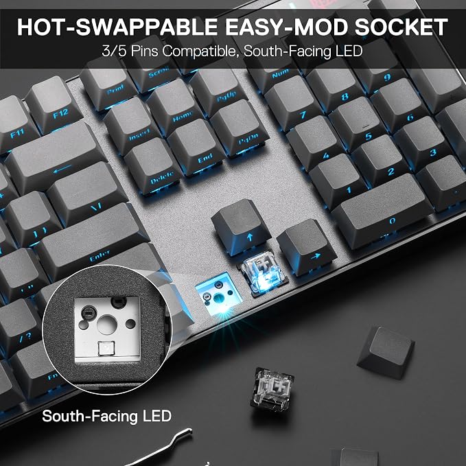 Redragon K556 PRO Wireless RGB Gaming Keyboard, Aluminum Board, PBT Keycaps | 0 Delay Tri-Mode BT/2.4GHz/USB-C for More Devices, Rock-Solid Stability, AM-PM Using Durability, Pro Software, Gradient Color