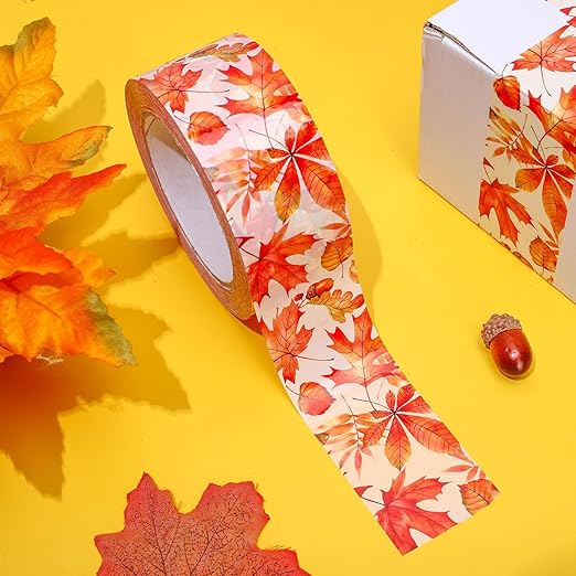 Whaline Fall Packing Tape Watercolor Maple Leaf Printed Tape Waterproof Autumn Leaves Shipping Tape for Thanksgiving Small Business Gifts DIY Crafts Decor