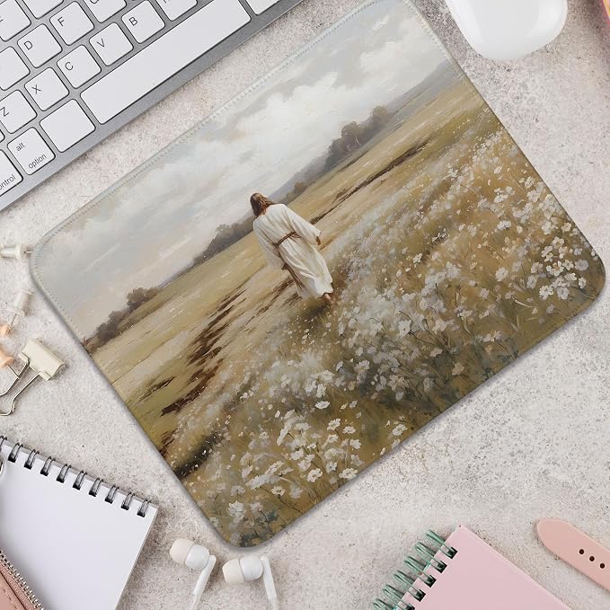Jesus Small Mouse Pads Christian Mouse Pad, Rectangle Flroal Travel Computer Mouse Mats for Desk Aesthetic Religious Mouse Pads for Desk Christian Gifts for Women 11.8x9.8
