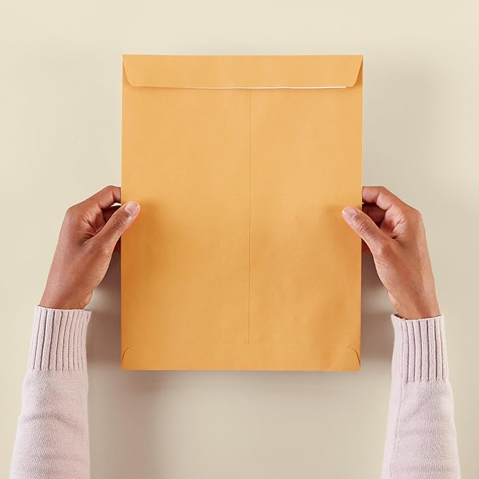 Amazon Basics Catalog Shipping Envelopes, Peel and Seal, 10" x 13", Brown Kraft, 100-Pack