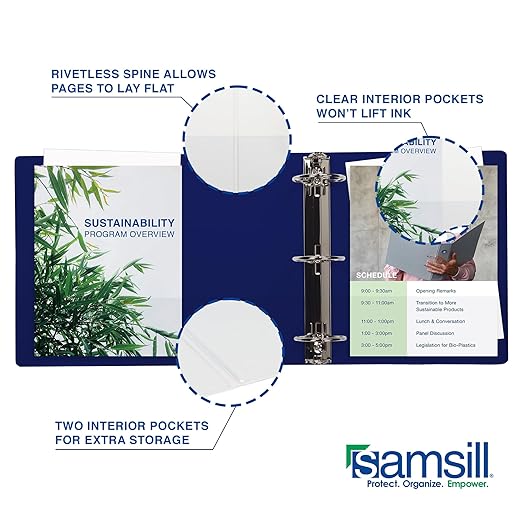 Samsill Durable 2 Inch Binder, D Ring Binder, Customizable Clear View Cover, Dark Blue, Holds 475 Pages