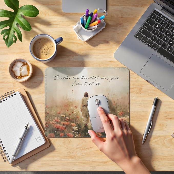 Christian Jesus Walking with Girl Mouse Pad, Christian Jesus Gifts Mouse Pads Mousepad for Desk Office Computers Laptop, Religious Office Supplies Desk Accessories, 9.5x7.9 Inch