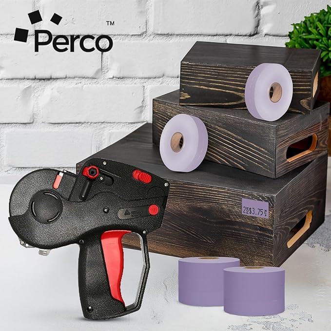 Perco Lavender Pricing Labels for Monarch 1131 Price Gun - 1 Sleeve, 8 Rolls, 20,000 Price Marking Labels - with Ink Roll Included