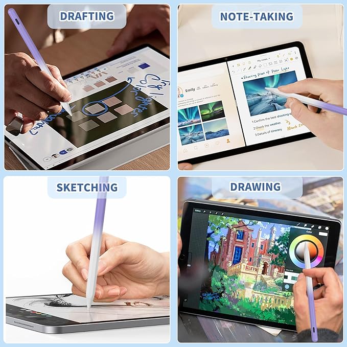 iPad Pencil for 9th & 10th Generation, Fast Charge Stylus Pen for Palm Rejection and Tilt Sensitivity, Compatible with iPad Pro 11/12.9in, Mini 5/6, iPad 6/7/8/9/10, Air 3/4/5 (W/PU)