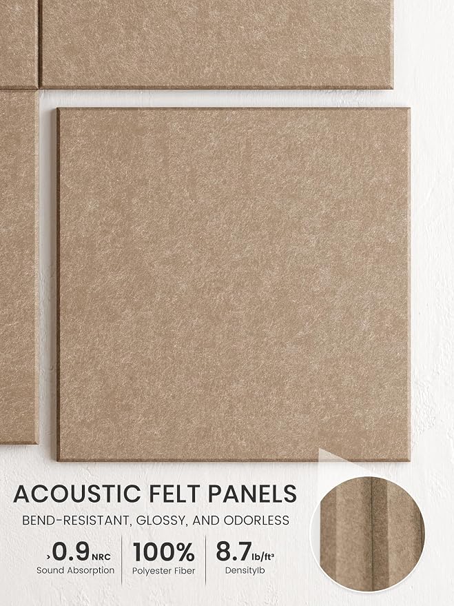 Bumusty 36"x 24" Large Felt Bulletin Board Tiles, Taupe | 6-Pack Cork Board Alternative, Wall Decor, 30 Pushpins, 30 Adhesive Tabs, Vision Board, Office, Classroom, Home, Dorm