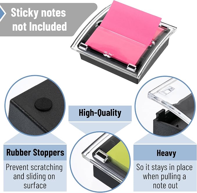 Mr. Pen- Pop Up Note Dispenser, 3" x 3", 4 Pack, Black Base, Clear Top | Sticky Note Dispenser, Sticky Note Holder for Desk
