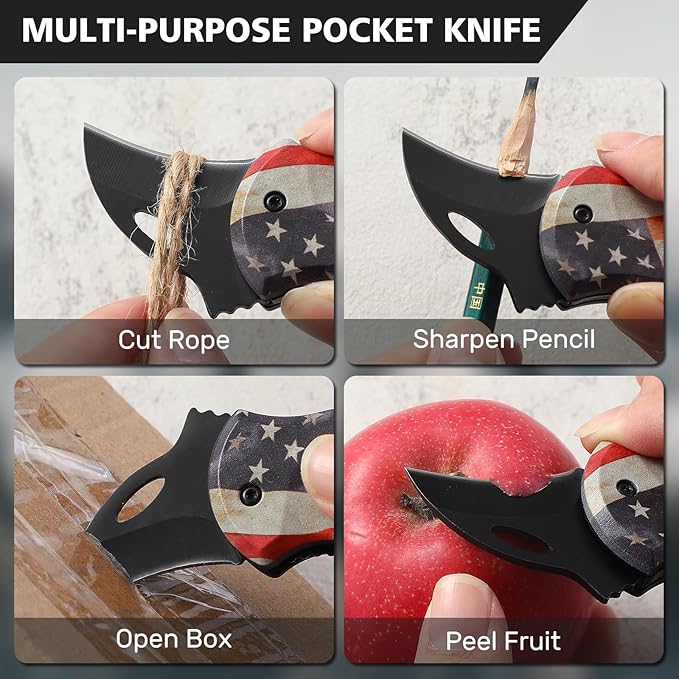 VIRENKNIFE Folding Pocket Utility Knife,Small Pocket Knife with 1.38''Sharp Blade, EDC Knife for Men Women,Mini Keychain Box Cutter for Everyday Carry,Great Gift for Men (USA Flag)