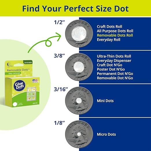 Glue Dots, Removable Dots, Double-Sided, 1/2", .5 Inch, 200 Dots, DIY Craft Glue Tape, Sticky Adhesive Glue Points, Liquid Hot Glue Alternative, Clear