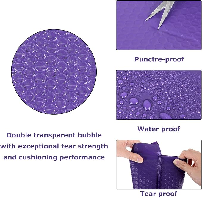 Bubble Mailers 10x13 inch Mailing Envelopes Bubble Padded Waterproof Self Seal Padded Envelopes with Strong Self-Adhering Pack of 25 (Purple)