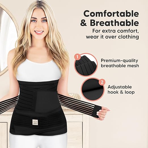 3 in 1 Postpartum Belly Support Recovery Wrap – Postpartum Belly Band, After Birth Brace, Slimming Girdles, Body Shaper Waist Shapewear, Post Surgery Pregnancy Belly Support Band (Midnight Black, XL)