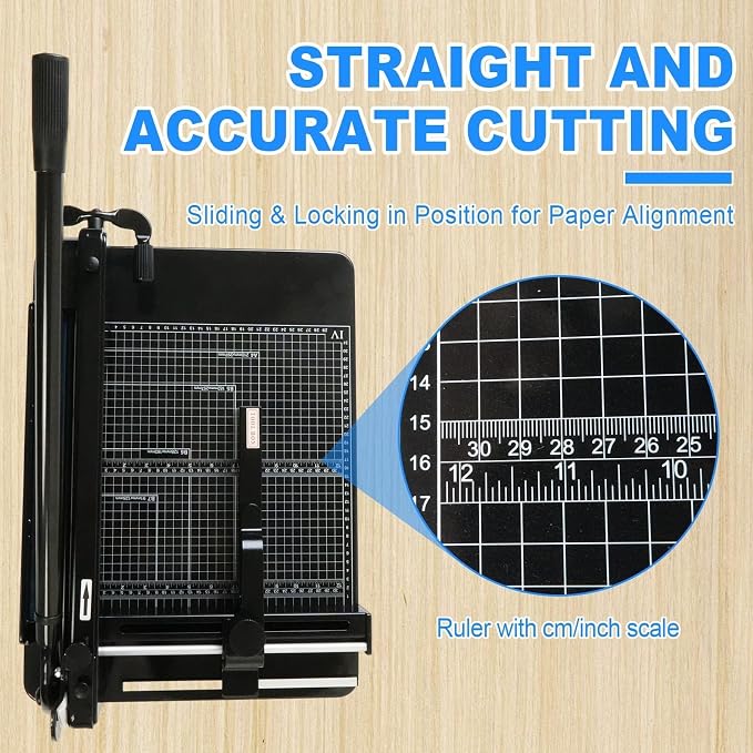 12 Inch Heavy Duty Guillotine Paper Cutter, 400 Sheet Capacity | Solid Steel A4 Stack Trimmer with Safety Lock and Clear Grid for Offices, Schools, Print Shops and Commercial Cutting Tasks
