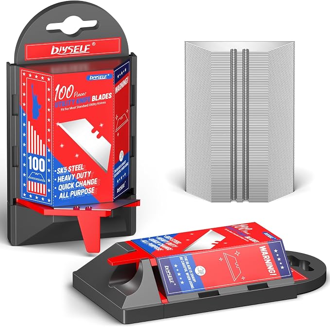 DIYSELF 200 Pack Utility Knife Blades, SK5 Box Cutter Blades with Dispenser | Heavy-Duty Razor Knife Blades for Cardboard, Carpet and Leather, Box Cutter Replacement Blades for Vinyl, Rope and Packages