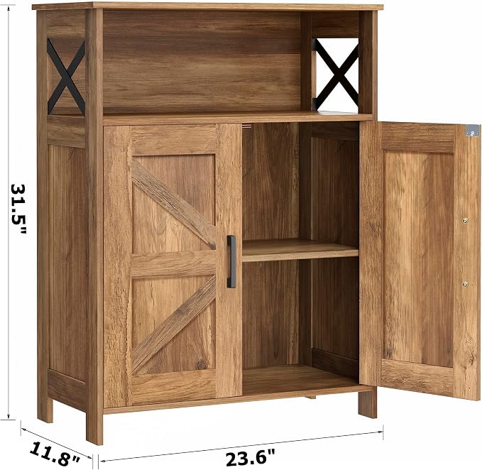 Homhedy Farmhouse Bathroom Storage Cabinet with Doors, Small Floor Cabinet | Toilet Paper Cabinet with Adjustable Shelf, Freestanding Storage Cabinet for Kitchen/Laundry/Living Room, 24"W, Rustic Walnut